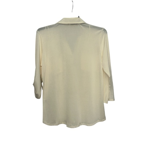 Sunny Leigh Button Front Mesh Blouse Size Large In Pearl White Roll Tab Sleeve - Picture 2 of 9
